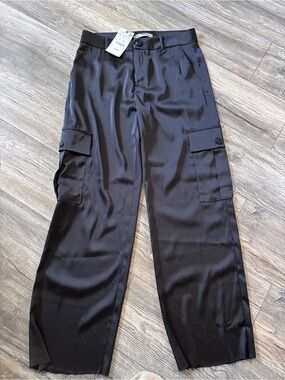 Zara Black Straight-Leg Cargo Pants